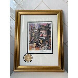 Framed Emmett Kelly Circus Clown Print Barry Leighton Jones Signed Litho 17x14"